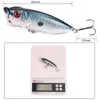 65mm 11g Fiske Lures Topwater Popper Bait 5 Färg Hårdbete Konstgjorda Wobblers Plastfiske Tack med 6 # Krokar