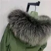 2019 Mukla kürk marka Demir gri rakun kürk trim kadınlar kar mont Demir gri coyote kürk Astar ordu yeşil tuval mini parka