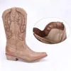 Top.damet kvinnor knä höga stövlar läder cowboy cowgirl stövlar pekade tå slip-on western flickor motorcykelskor kvinna damer