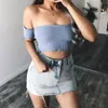 Dames Dames Sexy Off Schouder Korte Mouwen Top Solid Crop Blouse Tops Zomer Korte Mouwen Blouse Outfit1