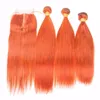 Oranje bundels met sluiting zijdeachtige rechte verbrande oranje kleur menselijk haar weeft met kant sluiting 4x4 middelste deel Braziliaans maagdelijk haar