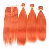 Orange Bundles with Closure Silky Straight Burnt Orange Color Human Hair Weaves with Lace Closure 4X4 Middle Part Brazilian Virgin Hair