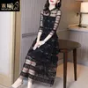 2020 New Summer Women Mesh Lace Dress Casual Slim Bow Tie Neck Patchwork Hollow Out Ruffles Dresses Women A-line Vestidos S86