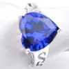 5 stks / partij Nieuwe Blauw Topaas Gemstone Love Heart Cut 925 Sterling Verzilverd Ring Bruiloft CZ Sieraden Gift Rings Dame