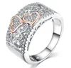 Roma de cor de ouro de ouro rosa romântico anéis de coração duplo para mulheres moda moda full zircon weaking rings dedo jóias de festas encantadoras de festa6799202