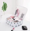 Bolsa de cosméticos con estampado floral de plumas para mujer, 5 uds., organizador impermeable de gran capacidad con gancho, bolsa de viaje, neceser colgante