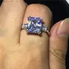 ラグジュアリープロミスリング925スターリングシルバープリンセスカット4ctダイヤモンドCZの婚約結婚帯リング女性男性ジュエリー