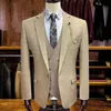 Men039s Groom Wedding Dress Texudo Plaid Formal Suits Zestaw Mężczyzn Men Fashion Casual Business Suit 3 -częściowe kurtki