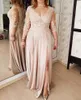 Plus Size Lace 3/4 Long Sleeve Sheath Mother Of the Bride Dresses Side Split Formal Evening Gowns V Neck See Through Party Dresses