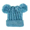 ファッションキッドニットかぎ針編み毛帽子ガールズソフトダブルボール冬の暖かい帽子12色屋外赤ちゃんポンポムスキーキャップWCW710