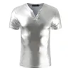 Herren Slim Fit Reflektierendes T-Shirt Gold Silber Top T-Shirts V-Ausschnitt Kurzarm Muskel-T-Shirts Lässige T-Shirt Tops Gold Silber Schwarz XN