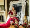 Mörk röd kaftan karakou algerien prom formella klänningar med långärmad 2019 burgundy velvet guld spets peplum tillfälle kväll klänning slitage