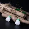 Nouveau Vintage ethnique 925 argent Sterling blanc Jade citrouille boucles d'oreilles classique à la main vert pierre cercle longue chaîne boucle d'oreille pour Wo