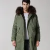 Brick red raccoon fur trim Cold resistant Brick red rabbit fur lining army green canvas long parkas outdoor men fur coats