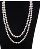 Natürliche lange Perlenkette, zweireihig, weiß, rund, echte Süßwasserperlen, indischer Schmuck, 119,4 cm (7,5 mm) SDFGVDS)