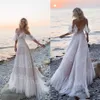 2020 Elegant Bohemian Bröllopsklänningar Av Skulder Lace Appliques Brudklänningar Sexig Backless Beach En Linje Bröllopsklänning Robe de Marie