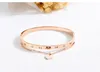 Stilista di lusso bellissimo braccialetto con ciondoli a forma di cuore con diamanti scintillanti e zirconi per donna ragazza 17 cm in oro rosa titanio s293J