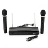 Freeshipping 75KHz Microphone System Professional Wireless Dual Handheld 2 x Mic Receiver Pop/ Shock Noise Protection Compression