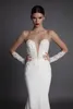 Berta Syrenka Długi Poeve Smode Ślubne Suknie Backless Sheer Neckline Koronki Aplikacja Custom Made Fishtail Sukienki ślubne