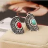 Female Red/Green Oval Ring Fashion Ancient silver Jewelry Vintage Wedding Rings For Women Birthday Stone Gifts