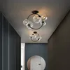 Candelabro LED negro Simple para techo, bola de cristal transparente, luces colgantes redondas nórdicas modernas para dormitorio, pasillo, balcón, hogar
