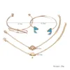 S1002 أزياء المجوهرات سوار عتيقة مجموعة المثلث فيروز Bowknot جوفاء جوز الهند النخيل 4pcs/مجموعة الأساور