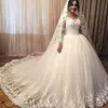 Printemps 2020 nouvelle princesse robe de bal robes de mariée décolleté modeste grande jupe gonflée tribunal train ivoire à manches longues robes de mariée sur mesure