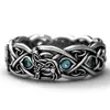 925 Sterling Silver Celtic Wilk Pierścionek z Topaz, Moda Wiking Wilka Ze Stali Nierdzewnej Band Wedding Biżuteria Rozmiar 6-13