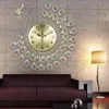 Grand 3D or diamant paon horloge murale montre en métal pour la maison salon décoration bricolage horloges artisanat ornements cadeau 53x53cm1