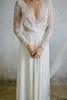 Amazing Long Sleeve Beach Bohemian Full Lace Wedding Dresses 2019 Sexy Backless Country Boho Sheath Bridal Gowns V Neck Wedding Gowns