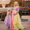 Colorful Chiffon Maternity Dresses For Photo Shoot Short Sleeves Tiered Tulle Floor Length Pregnant Gown Off Shoulder Prom Dress Evening