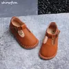 Kids 2018 Spring Baby Girl Genuine Highine T-Strap Flats Soft Soft Children Fashion Party Shoe Toddler Bink Dance Flat