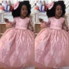 Le ragazze di spettacolo Abiti da poco per ragazze abiti bambino Blush Pink bambini di sfera Piano Lunghezza Glitz Flower Girl Dress per Matrimoni pizzo