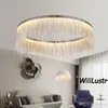 Modern Aluminium Chain Ring Chandelier Round Pendant Lampa Fringe Chains Suspension Belysning Living Sitting Room Hotel Restaurant Hall Mall Ljus