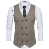 Gilet da uomo in tweed su misura Gilet da abito formale kaki Gilet di lana slim fit alla moda