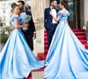 Модные светло-голубые свадебные платья с открытыми плечами ручной работы 3D цветы атласные элегантные вечерние платья зашнуровать длинный шлейф 140