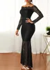 2020 Royal Mermaid Black Mother of The Bride Dresses Lace Tulle Applique Plus Size Wedding Guest Dress Long Sleeve Elegant Evening Gowns