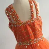 Pırıltılı Mercan Boncuklu Rhinestones Küçük Kızlar Yarışması Elbise Halter Backless Tül Prenses Mezuniyet Elbise Çocuk Bebek Çiçek Kız Elbise