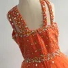 Sparkly Coral Beaded Strass Little Girls Pageant Robes Halter Backless Tulle Princess Graduation Dress Kids Toddler Flower Girl Dress