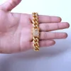 12MM Homens Zircon Curb cubana Fazer a ligação Pulseira Hip hop jóias de ouro Cor Thick pesado cobre o material Iced CZ Cadeia Bracelet 8"