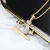 Hip Hop US Dollar Pengar Power Pendant Halsband Hängsmycke med repkedja 4mm Tennis Chain Mäns Zircon Hip Hop Rock Smycken