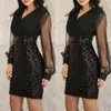 First song Women's sequins sexy dress New2019summer dress black retro elegant one-shoulder one-shoulder women's long