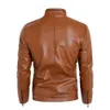 Men's Vintage Stand Collar Pu Leather Jacket Winter Black Warm Thick Coats Motorcycle Jacket