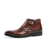 Strapa Doble Moda Tan Black Black Toble Vestido para hombre Botas de cuero genuinas zapatos de boda masculinos