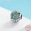 Pando Armband Style Charms äkta 925 Sterling Silver Shamrock Flower Green Crystal Beads Charm Round Halsbandsmycken Making4463577