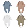 Baby Footies Enfants Garçons Filles Solide Article Pit Combinaisons Infant Plaid Poche Barboteuses Nouveau-Né À Manches Longues Tricoté Bouton Onesies CYP716