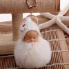 Cute Sleeping Baby Doll Keychain Pompom Helmet Rabbit Fur Ball Carabiner Key Chain Keyring Key Holder Bag Pendant key Ring Gift