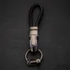 Ärliga högkvalitativa män nyckelring nyckelringar rhinestones bil nyckel ringhållare smycken väska hänge gåva äkta läder rep