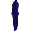 Ocstrade Summer Sets for Women 2019 New Navy Blue V Neck Long Sleeve Sexy 2 Piece Set Outfits High Quality Two Piece Set Suit V191021