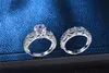 Yhamni novo 2 pcs oco amor coração anel de flor 100% 925 Sterling prata noivado casamento anel de casamento conjunto de jóias para as mulheres LRA0266